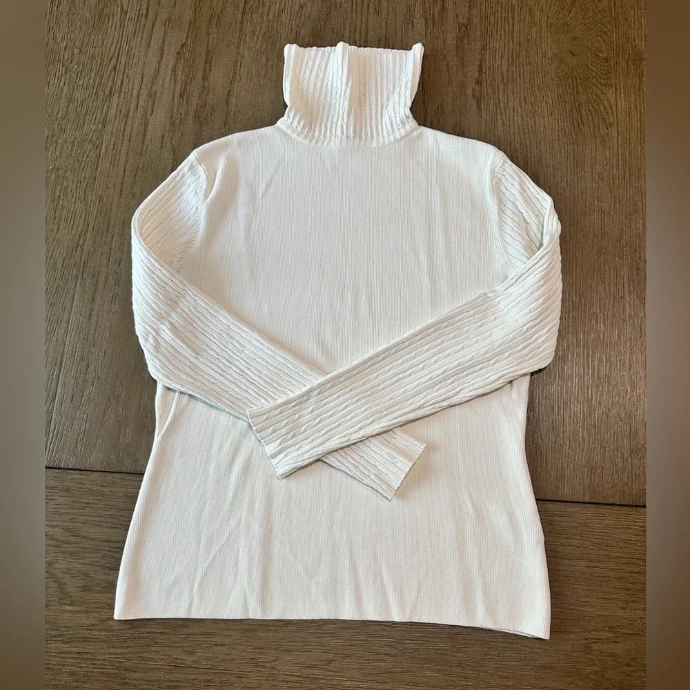 Venini Cable Knit Turtleneck Sweater Size Large Cream - Picture 2 of 7